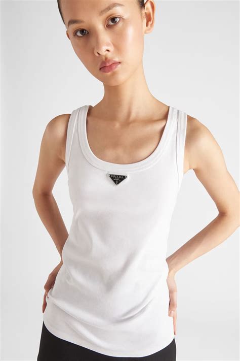 prada white tank top with logo|prada jeans tank top.